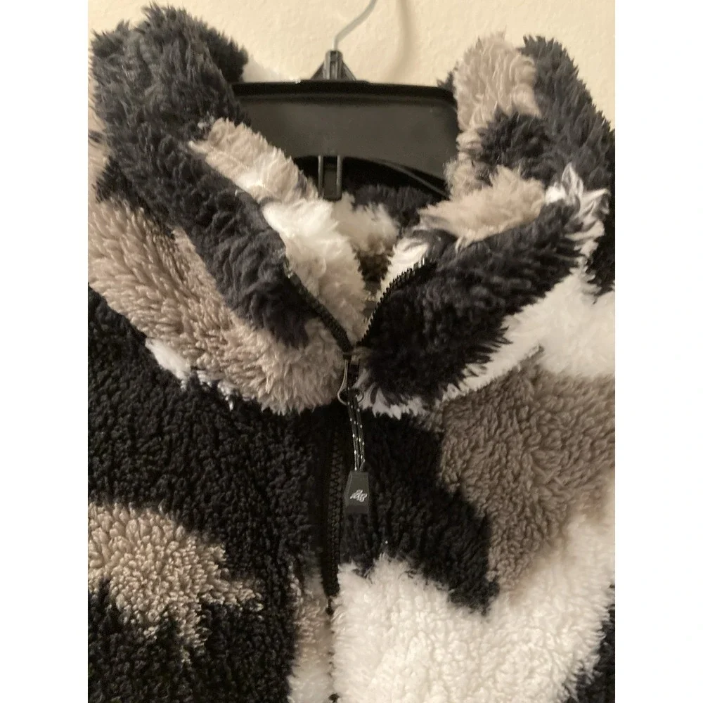 Eddie Bauer Womens 1/4‎ Zip Sweater Mock Neck Faux Fur Size XL Black Gray Cozy - Picture 2 of 9